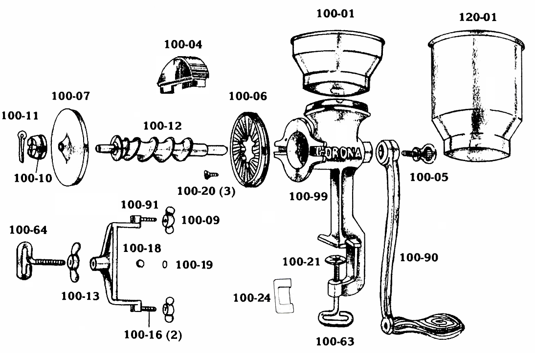 Corona® Hand Mill Parts Breakdown